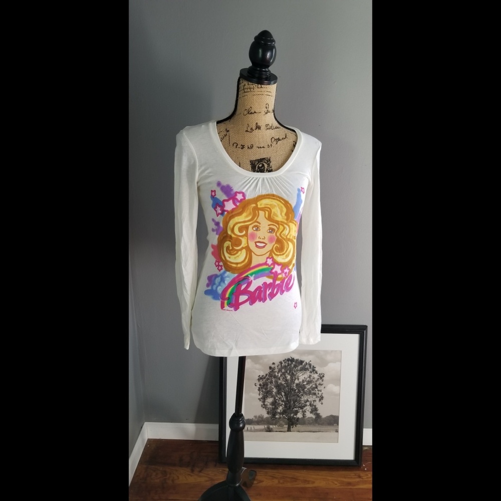 💗💋I'm A Barbie girl...long sleeve cream tee